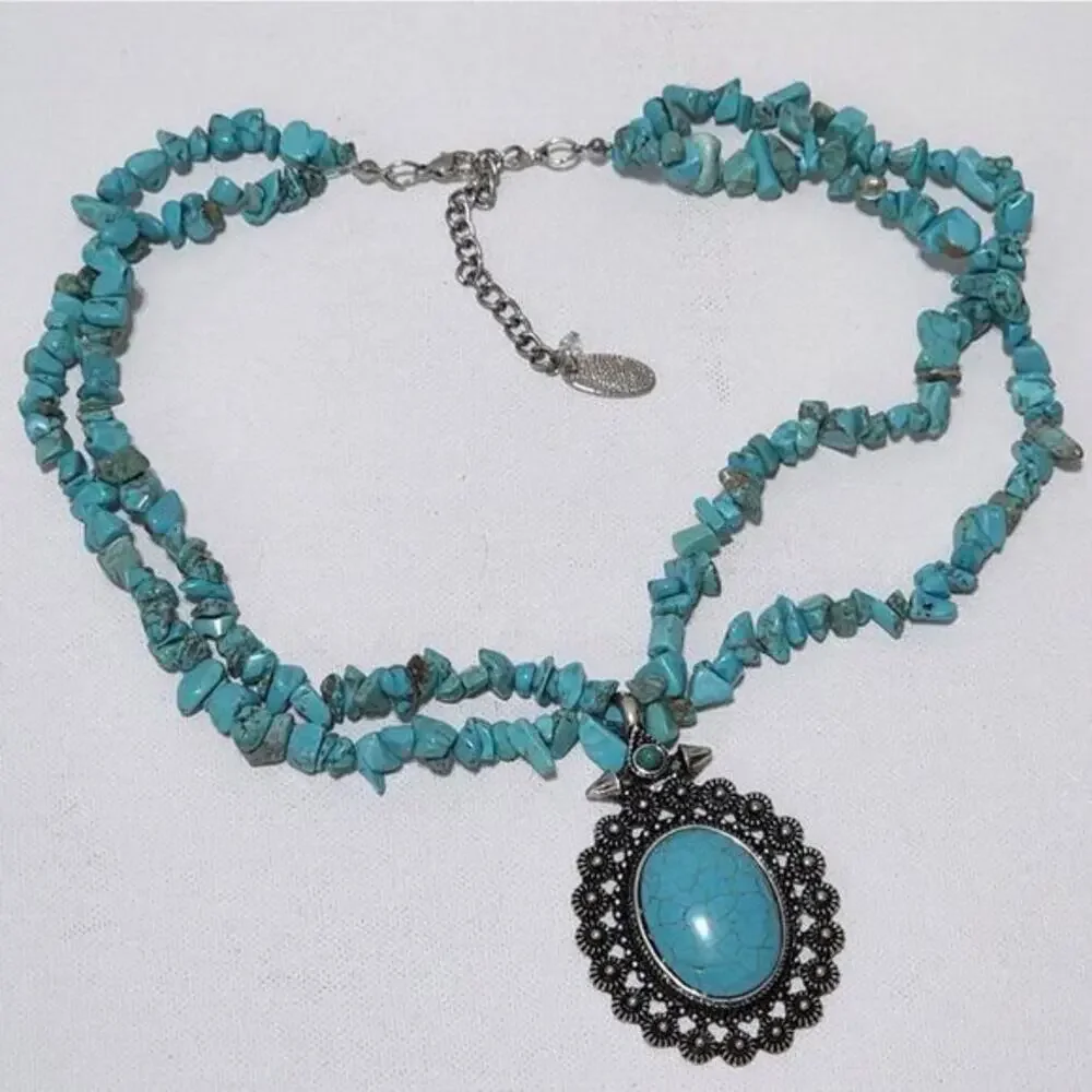 Jules turquoise beaded double‎ strand pendant necklace